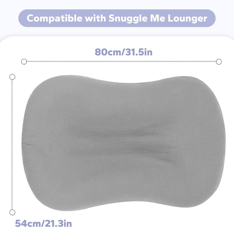 FUNUPUP Muslin Baby Lounger Cover Compatible with Snuggle Me Lounger, Infant Lounger Pillow Cover for Newborn, Removable Newborn Lounger Cover for Boys and Girls, Only Cover, Grey - Image 4